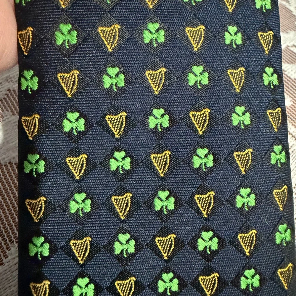 Hortex‎ Necktie Mens Navy Blue Irish Shamrock Made in Ireland Guinness Harp